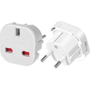 (10Pcs) UK 3-Pin to European 2-Pin Grounded Travel Adapter Plug, UK to EU Travel Converter,EU 2 Cylindrical Plug to UK 3 Holes Socket AC Power Charger Adapter (White)