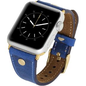 Venito Sessa Leather Slim Watch Band w/Gold Stud Compatible with Apple Watch 45mm 44mm 42mm 41mm 40mm 38mm - Wristband Replacement Strap designed for iwatch Series 1, 2, 3, 4, 5, 6, 7, SE