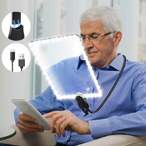 6X Rechargeable Magnifying Glass with 50 LEDs Light Large Hands-Free Magnifying Glasses with Flexible Gooseneck Full Book Page Magnifier Perfect for Reading, Repair, Sewing Low Vision Seniors