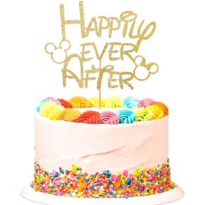 Happily Ever After Cake Topper, Mouse Inspired Themed Wedding Cake Toppers, Cartoon Theme Wedding Party Decorations, Gold Glitter