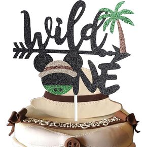 Mouse Safari 1st Birthday Party Decorations, Mouse Wild One Cake Topper Let's Go Wild Jungle Safari Party Cake Decor for One Year Old Baby， Glitter