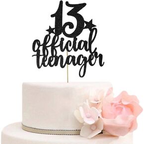 Teens Happy 13th Birthday Cake Topper, Boys Girls Teenager 13th Birthday Party Decorations, Thirteen Years Old Birthday Party Decor, Black Glitter