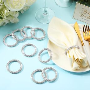10 Pcs Diamond Napkin Rings Bling Silver Rhinestone Napkin Rings Napkin Ring Holders Adornment for Wedding Receptions Holiday Party Family Gatherings Dinner Table Decorations