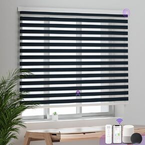 Custom Motorized Zebra Blinds for Window: Astomi Cordless Roller Shade with Remote Control, Smart Blinds Works with Google Home, Alexa, Size W: 22''- 97, H:22''-115'' (Pure Beige)