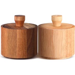 2 Pcs Wooden Salt Bowls Pepper Salt Box Salt Cellar with Lid Set Rustic Salt Holder Condiment Pots Small Salt Keeper for Kitchen Spice Sugar Trinket Gift, 3.35 x 2.95 Inch