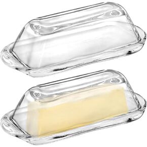 Okllen 2 Pack Glass Butter Dish with Lid, Large Butter Container Classic Butter Holder with Cover, Butter Keeper Saver, BPA Free, Dishwasher Safe, Clear in Saudi Arabia