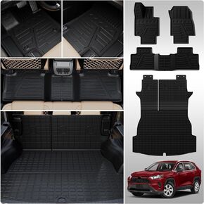 Cargo Mat Compatible with 2019-2024 Toyota RAV4 Cargo Liner Trunk Mat TPE All Weather Back Seat Cover Protector 2023 RAV4 Accessories (Trunk Mat with Backrest Mat)