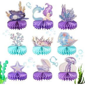 Mermaid Honeycomb Centerpieces 9 Pieces Under the Sea Table Centerpieces for Girl’s Birthday, Baby Shower, Mermaid/Under The Sea Theme Party Supplies