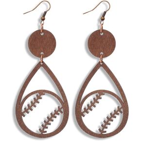 Ball Wooden Dangle Earrings Geometric Hollow Out Earrings Game Day Sports Lover Jewelry Gifts for Women and Girls