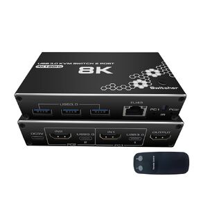 4K/120HZ HDMI KVM Switch, USB 3.0 Switcher, KVM Switcher Support 8K@30Hz, 4K/120HZ, 1080/240HZ, 2 Computers Share 3 USB Hub Keyboard Mouse Switch and 1 RJ45 Ethernet Switch with Remote Control