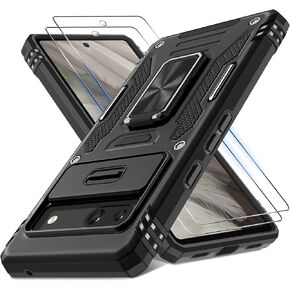 DEERLAMN Case for Google Pixel 9 Pro XL with Slide Camera Cover+Screen Protector(1 Pack), Rotated Ring Kickstand Military Grade Shockproof Protective Cover-Black