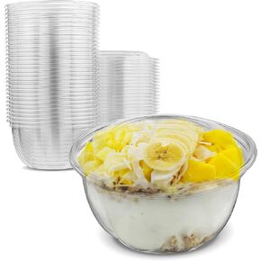 MT Products Plastic Small Salad or Acai Bowl with Lids 16 oz Crystal Clear PET for Product Visibility Perfect for Travel (30 Pieces)