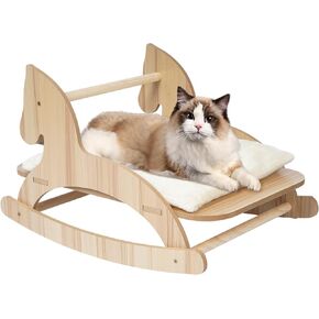 Horse Shape Cat Bed Swing Chair Rocking Bed with Pad Wooden Floor Standing Cat&Small Dog Bed Cat Lounge Chair for Puppy Small Dogs Resting