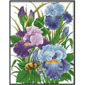 Qeerysew Cross Stitch Kits Stamped Full Range of Embroidery Starter Kits for Beginners DIY -Printed Kits Colorful House by The Water(Printed) 14CT 20.5×17.3 inches