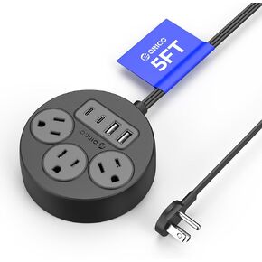 ORICO Extension Cord 5 FT with USB C Ports, Power Strip with 3 Outlets 4 USB Ports (2 USB-C), Extension Cord Saving Space, Indoor Charging Station, Mountable for Office, Home, Dorm (Black)