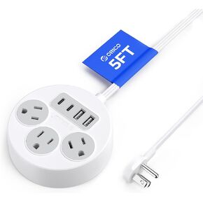 ORICO Extension Cord 5 FT with USB C Ports, Power Strip with 3 Outlets 4 USB Ports (2 USB-C), Extension Cord Saving Space, Indoor Charging Station, Mountable for Office, Home, Dorm (Black)