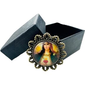 Retro Virgin Mary Brooch for Women Girl,Catholic Religious Glass Brooch Breast Pin Jewelry Gift