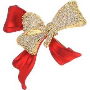 Crystal Red Double Layer Bowknot Brooch Pins for Women Elegant Enamel Rhinestone Bow Brooches Pin Fashion Jewelry for Party Dance Wedding Banquet Brooch for Women Girl Gift