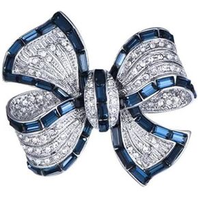 Rhinestone Bow Collar Brooch Crystal Bow Brooch Pin Vintage Blue Sparkling lapel Pin Crystal Collar Pin Ribbon Bow Brooch Badge Clothing Accessory Women's Jewelry Gift