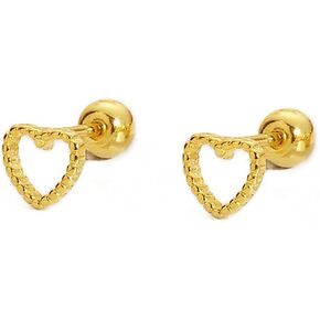 20G Hollow Heart Stud Earrings 925 Sterling Silver Sleeper Earring Screw Back Small Tiny Bead Ball Tragus Cartilage Piercing Studs Minimalist Jewelry Wedding Gifts for Women Girls Hypoallergenic