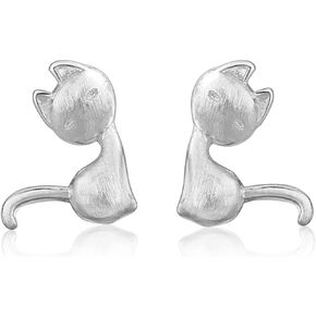 S925 Sterling Silver Cat Stud Earrings,Dainty Cute Cat Animal Earrings Jewelry Gift for Women Girls