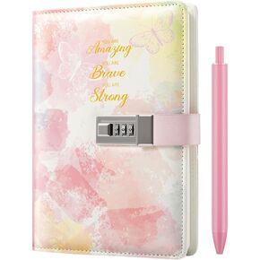 Diary with Lock for Girls - A5 Diary with Lock, Leather Journal Notebook with Pen and Stickers, Ideal Christmas Gifts for 8 9 10 11 12 13 14 Year Old Girl