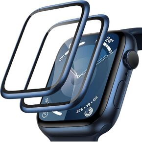 واقي شاشة MRYUESG مكون من قطعتين متوافق مع واقي شاشة Apple Watch Series 9، إطار معدني من سبائك الألومنيوم + زجاج مقسى 9H، مصمم لساعة Apple Series 9 8 7، لـ iWatch 45mm_Black