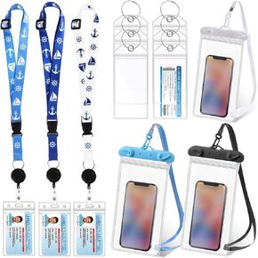 Teling 12 Pcs Cruise Accessories Kit includes 3 Cruise Lanyards with Detachable Clear Badge Holder 6 Cruise Luggage Tag Holder with Metal Loop 6 Waterproof Phone Pouch Carnival (Black, Blue, White)