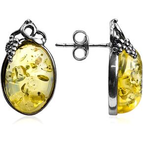 Ian and Valeri Co. Lemon Amber Sterling Silver Classic Small Grape Leaves Stud Earrings