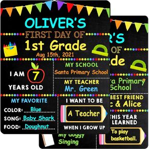 First Day of School Board - 12’’ x 10’’ First & Last Day School Chalkboard - 1st Day Back to School Board Milestone Sign Photo Prop for Kids Boys Girls - Double-Sided & Reusable(Bunting Style)