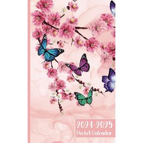 Pocket Calendar 2024-2025 for Purse: Small 2 Year Monthly Planner | 24 Months from January 2024 to December 2025 | Butterfly and Flower Cover.