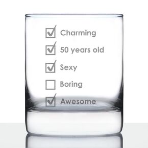 50th Birthday Checklist - Whiskey Rocks Glass Gift - Funny Bday Gifts for Women and Men Turning 50-10.25 oz Glasses