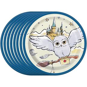 Unique Harry Potter Party Supplies Bundle Pack includes - 24 Dessert Cake Paper Plates and 1 Dinosaur Sticker Sheet
