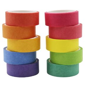 Washi Tape Set 10 Rolls - 15 mm Colorful Decorative Tape for Bullet Journal, Planner, DIY Arts Crafts, Scrapbooking, Holiday Decoration