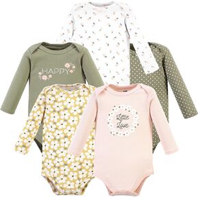 بدلة للجسم من القطن بأكمام طويلة للجنسين من Hudson Baby، 5 قطع من إكليل الزهور المريمية، 3-6 أشهر