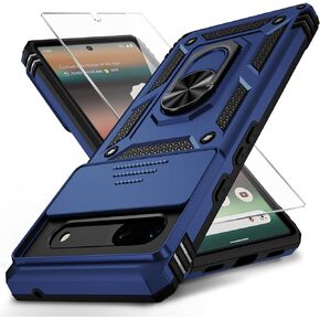 for Google Pixel 7 Case with Camera Lens Cover, HD Screen Protector, 10 FT Military Grade Drop Protection, Magnetic Ring Holder Kickstand Protective Phone Case for Google Pixel 7, Black