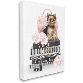 Stupell Industries Yorkie Puppy Glam Quilted Purse Fashion Bookstack, Designed by Ziwei Li Canvas Wall Art, 24 x 30, Multi-Color
