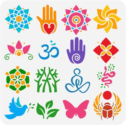 FINGERINSPIRE Breathe Sanskrit Symbol Painting Stencil 8.3x11.7inch Large Flowers Pattern Drawing Template Plastic PET Sanskrit Symbol Stencil for Painting Symbol Theme Template for DIY Crafts in Saudi Arabia