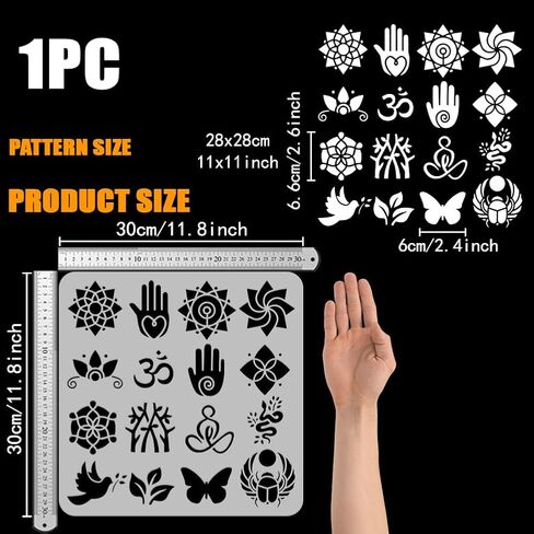 FINGERINSPIRE Breathe Sanskrit Symbol Painting Stencil 8.3x11.7inch Large Flowers Pattern Drawing Template Plastic PET Sanskrit Symbol Stencil for Painting Symbol Theme Template for DIY Crafts in Saudi Arabia