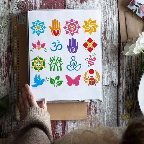 FINGERINSPIRE Breathe Sanskrit Symbol Painting Stencil 8.3x11.7inch Large Flowers Pattern Drawing Template Plastic PET Sanskrit Symbol Stencil for Painting Symbol Theme Template for DIY Crafts in Saudi Arabia