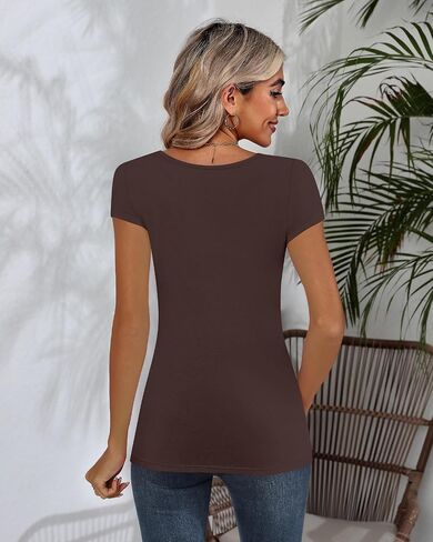 3 Pack Women Square Neck Tops, Short Sleeve T Shirts Slim Fit Casual Tunic Tops Solid Color Basic Summer Tee Shirts in Saudi Arabia
