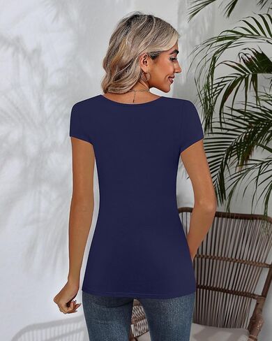3 Pack Women Square Neck Tops, Short Sleeve T Shirts Slim Fit Casual Tunic Tops Solid Color Basic Summer Tee Shirts in Saudi Arabia
