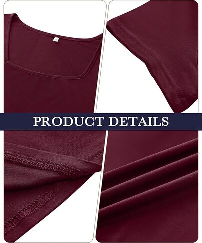 3 Pack Women Square Neck Tops, Short Sleeve T Shirts Slim Fit Casual Tunic Tops Solid Color Basic Summer Tee Shirts in Saudi Arabia