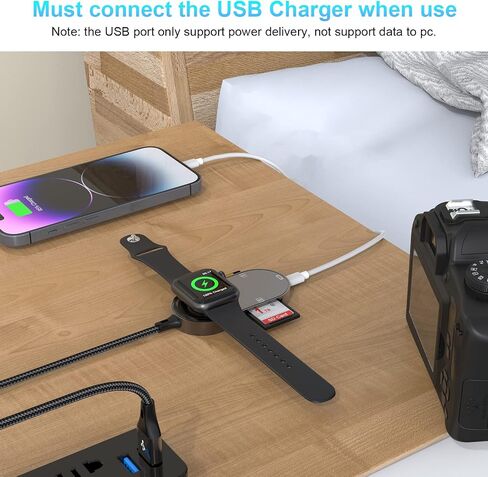 شاحن ساعة ابل 4 في 1 + قارئ بطاقة SD/TF لهواتف iPhone/iPad، كابل شاحن مغناطيسي محمول iWatch بطول 4FT لسلسلة الساعات SE/8/7/6/5/4/3/2/1 مع SD/Micro SD فتحة ومنفذ USB C لجهاز OTG iPhone/ipad in Saudi Arabia