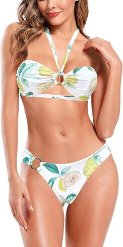 SHEKINI Women's Halter Cutout Bikini Set Ring Front Bandeaukini 2 Piece Swimsuits in Saudi Arabia
