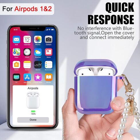 Glitter Laser Case for AirPods 2/1 with Pearl Wrist Bracelet Chain Keychain Soft TPU Protective Case for Women Girls Kids Cover Compatible with AirPod 2nd &1st Gen -Lilac Purple in Saudi Arabia