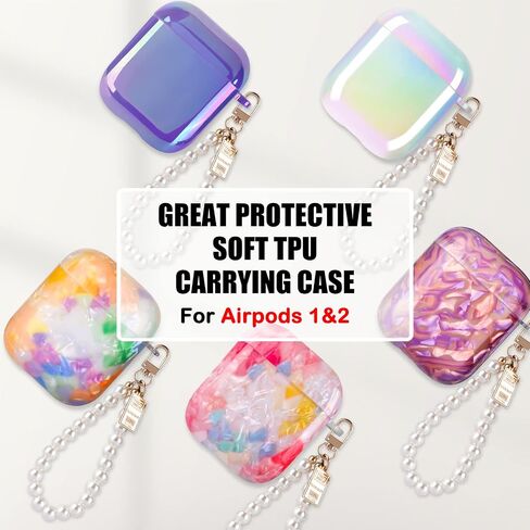 Glitter Laser Case for AirPods 2/1 with Pearl Wrist Bracelet Chain Keychain Soft TPU Protective Case for Women Girls Kids Cover Compatible with AirPod 2nd &1st Gen -Lilac Purple in Saudi Arabia