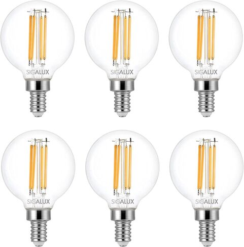 لمبة إضاءة LED Sigalux G16.5 60W، 6 عبوات، قابلة للتعتيم، قاعدة E12، 2700K أبيض دافئ، للثريات، مروحة السقف، قلادة، 500 لومن in Kuwait
