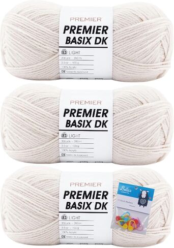 Premier Yarns Basix DK Crochet Knitting Yarn 3.5 Oz Each Skein #3 DK Weight 3 Pack Bundle with Bella's Crafts Stitch Markers (Mustard) in Saudi Arabia