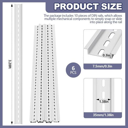 Din السكك الحديدية جبل السكك الحديدية المعدنية عالية مشقوق مقذوف لمكونات الأجهزة تصاعد التبديل تثبيت مرحل الحالة الصلبة الثابتة (10 قطع، فضي، 39 × 1.38 × 0.3 بوصة) in Kuwait